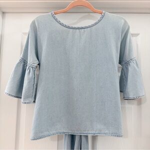 Express Chambray Flutter Sleeve tie back Top Blue sz XS